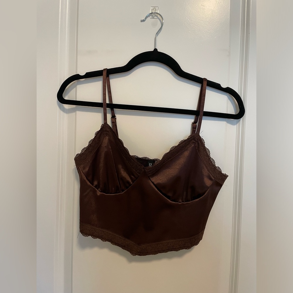 Silky brown lace tank top